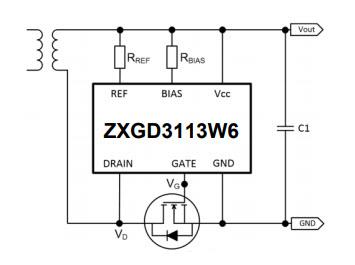 Application Circuit Diagram - Diodes Incorporated ZXGD3113W6 MOSFET Controller